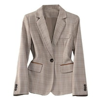 Tqyyweavej Women's Dressy Sleeve Blazers Long Sleeve Lightweight Plaid Slim Fit Lapel Button Jackets Open Front Business Casual Office Work Suit