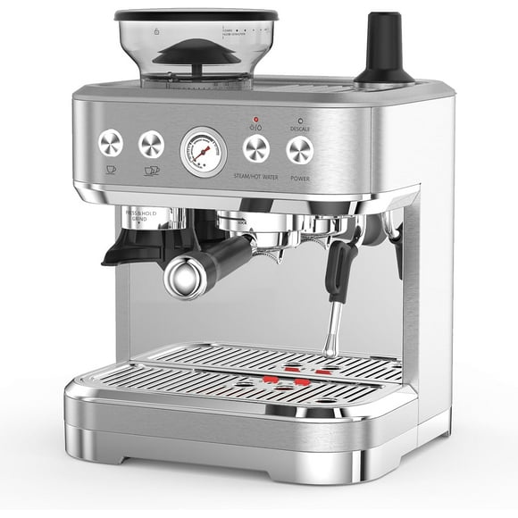 ChaoLink Máquina de espresso de 20 bares, máquina semiautomática con molinillo, máquina de café de acero inoxidable para latte y capuchino, espumador de leche y tanque de agua de 95 oz para oficina
