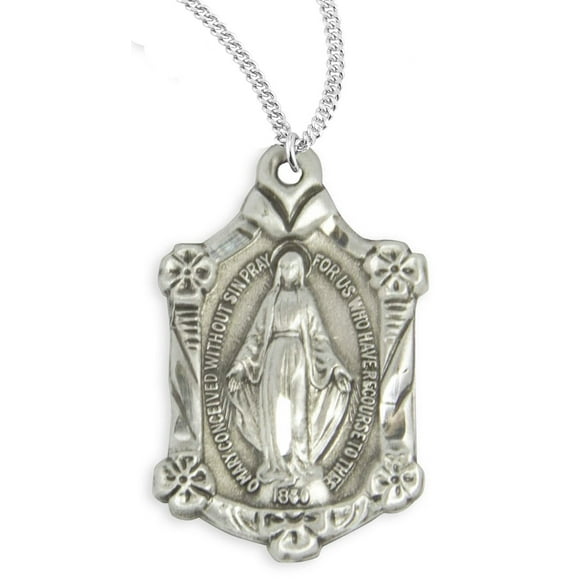 Heartland Store Women's Sterling Silver Miraculous Pendant with Flowers + 18 Inch Rhodium Plated Chain & Clasp| USA Made
