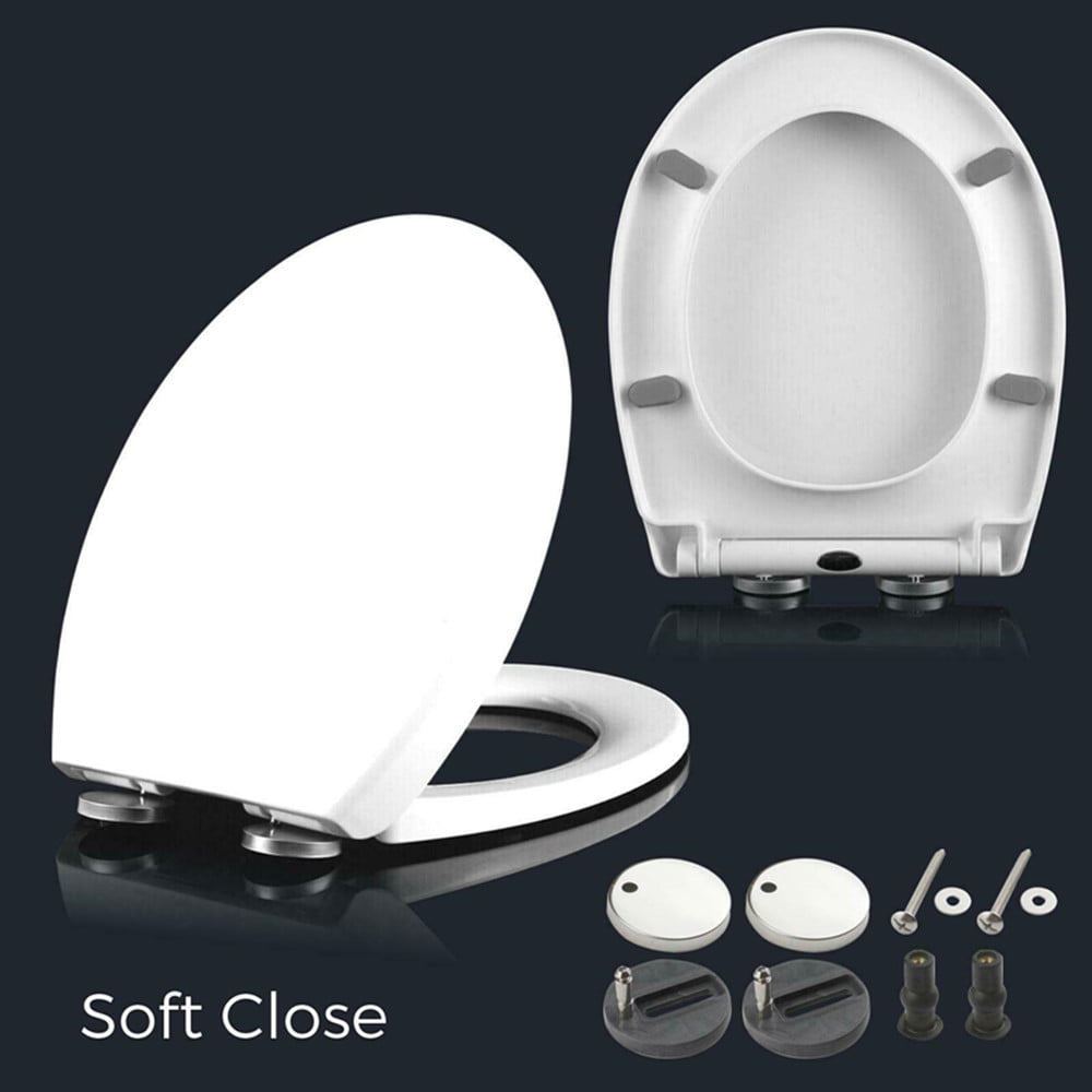D Shape Toilet Seats Soft Close White Top Fixing Toilet Seat Universal Plastic WC Cover Quick Release Hinges Heavy Duty Luxury Seat with Slow Self Close Function & Easy Fittings Toilet Seat 