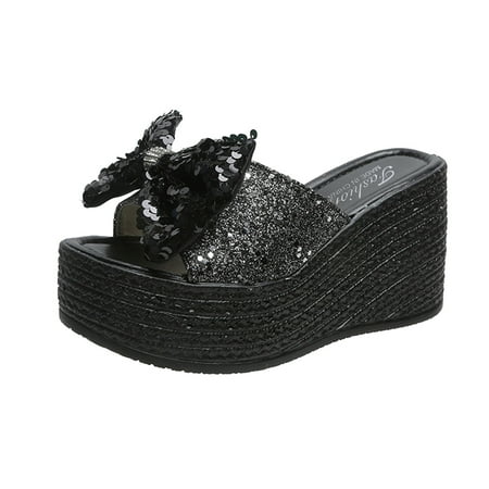 

cptfadh slippers for women shoes ladies fashion sequined fish mouth platform wedge casual sandals