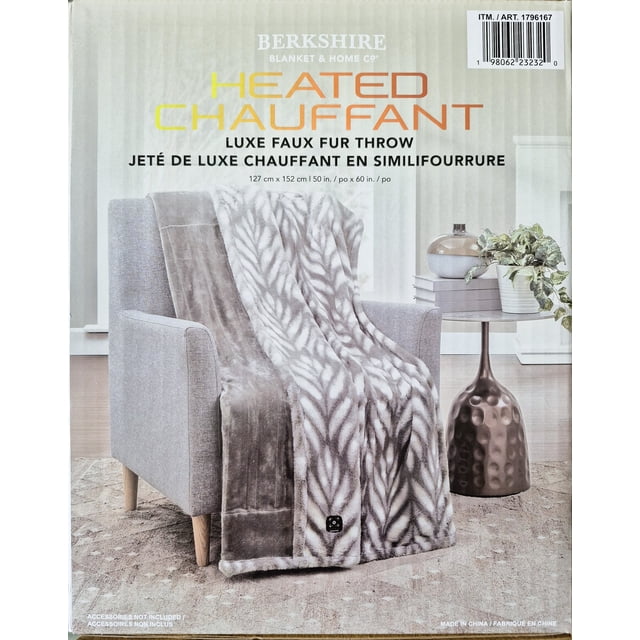 Berkshire Couverture Chauffante Réversible – Design Grace en Fausse Fourrure et Vison Loft, 4 Réglages de Chaleur Réglables, Réchauffement Rapide, Arrêt Automatique, Idéale pour Sofa Ou Lit