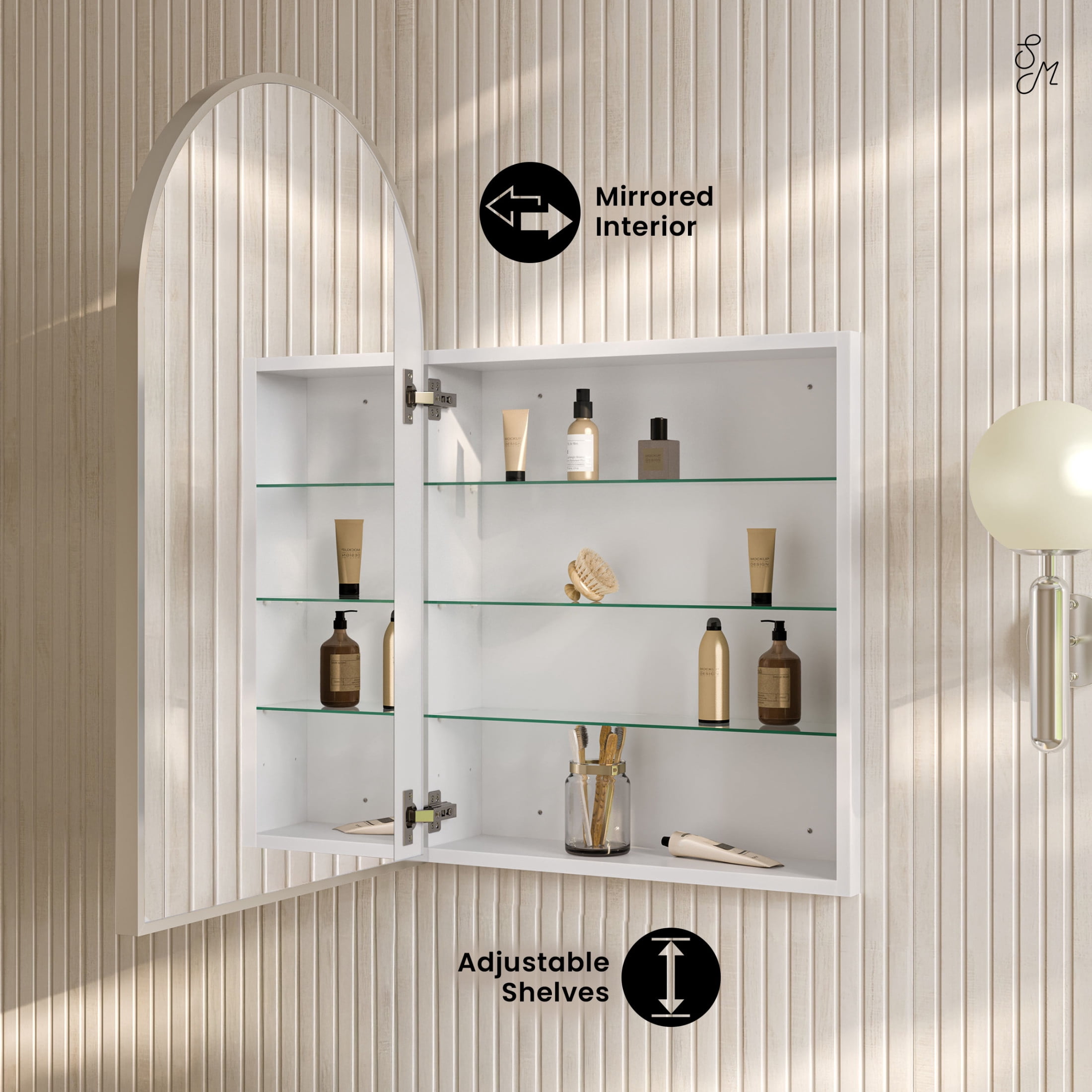 Porte 20 x 30 Arched Recessed/Wall Mount Medicine Cabinet with Mirror in Chrome