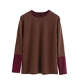 thumbnail image 2 of Sevevn Women's Fashion Casual Round Neck Internal Construction Solid Color Shirt Long Sleeve Top Coffee XXXL Holiday Gift Finder, 2 of 6