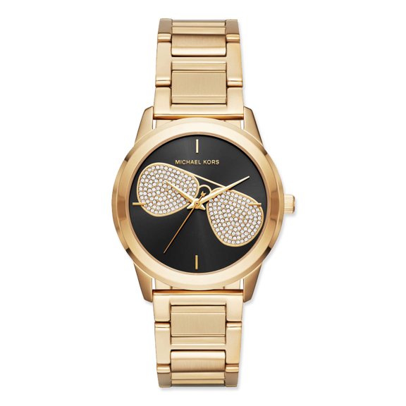 Michael Kors Hartman, Gold-Tone Stainless Steel Case, Band and Black Dial with Stones, Ladies Watch - MK3647