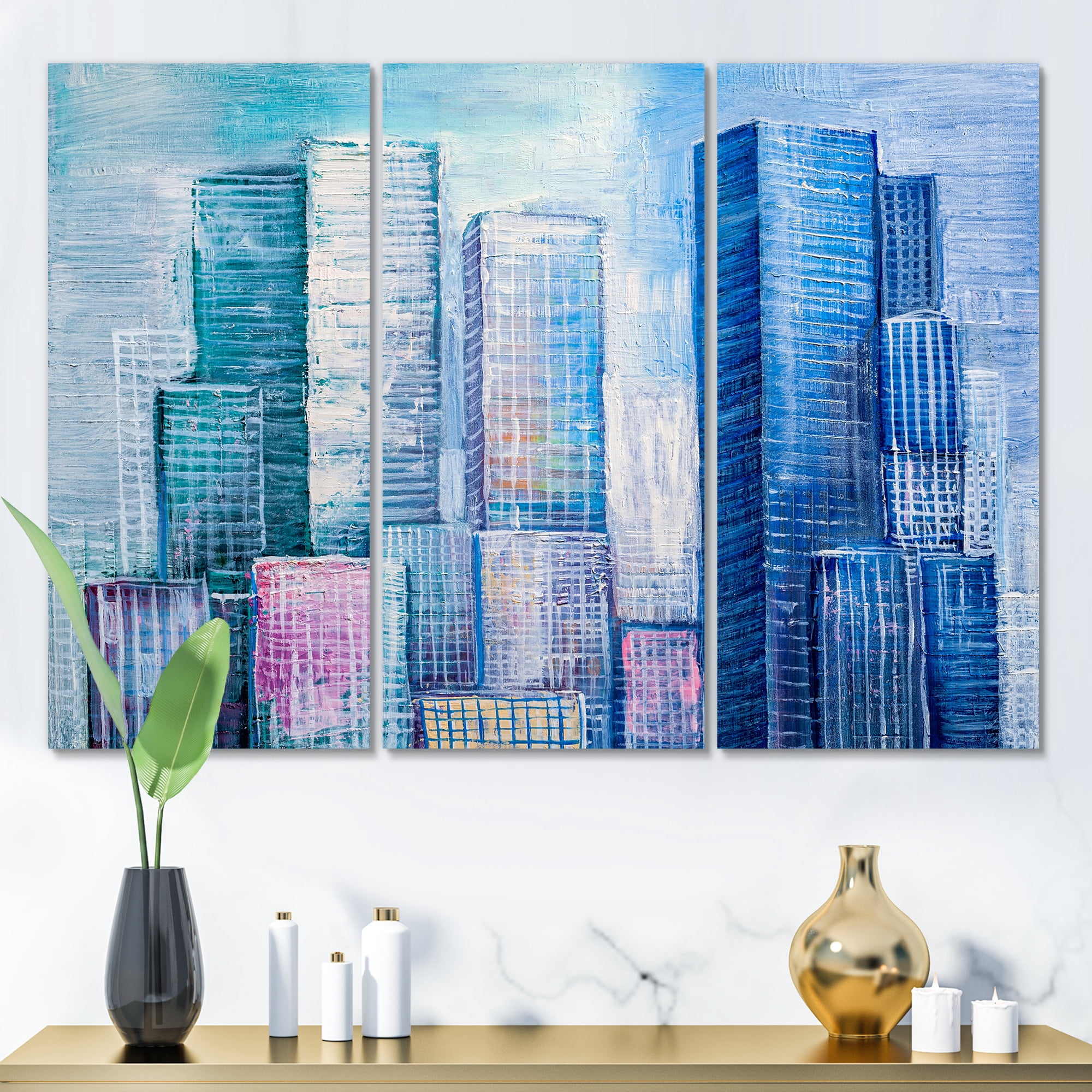 Designart ' Abstract Style Cityscape Panorama Skyscrapers I ' Modern Canvas Wall Art Print