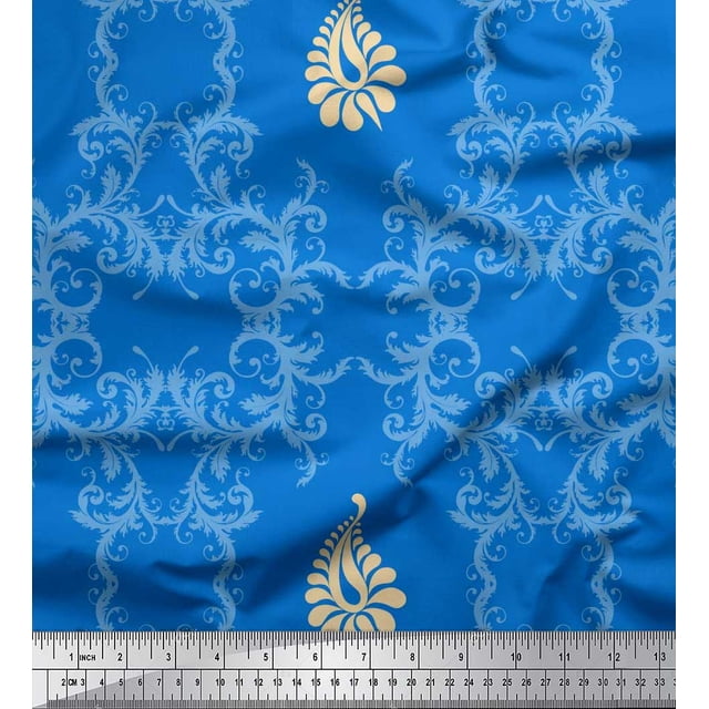 Soimoi polyester Crepe Fabric Leaves & Swirl Abstract Printed Fabric 1 Yard 52 Inch Wide
