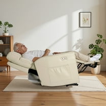 MCombo 380lbs Oversized Dual Motors Lay Flat Power Lift Recliner Chair with 27'' Extra-Wide Seat for Heights 5'7''-6'6" Big and Tall People, Faux Leather(Cream White)