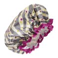 thumbnail image 1 of 1 Pc Dama Doble Capa Gorro de Ducha con Puntos de Onda para Baño Vacaciones Viaje Gris Satén PEVA, 1 of 3
