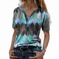 thumbnail image 4 of Camiseta con estampado de rombos coloridos para mujer, Tops sueltos informales coreanos, cuello en V, retales de doble botón, 5XL, 4 of 5