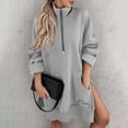 thumbnail image 5 of Gray Womens Tops Women'S Solid Color Half Zipper High Neck Long Sweatshirt Fashionable and Simple Slit Loose Pocket Sweatshirt Fall Outfits for Women 2025, 5 of 6