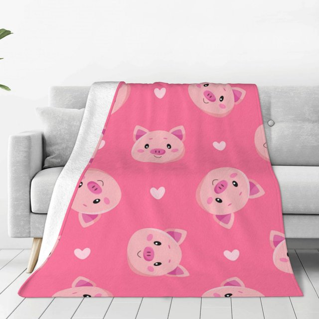 Fotbe Cartoon Pigs and Hearts Manta de Franela Acolchonada con Estampado, Súper Suave y Esponjosa, Extra Grande para Sofá, Cama, Uso Todo el Año-60"x50"