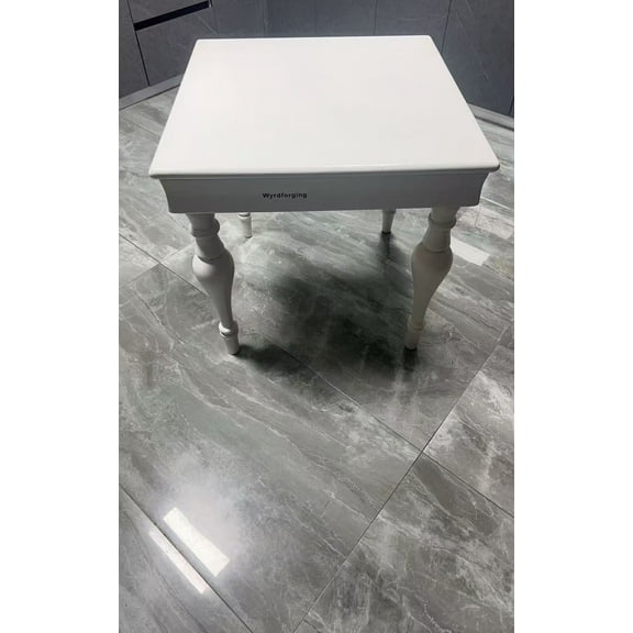 Wyrdforging Traditional White Wood End Table with Turned Legs, Square Top