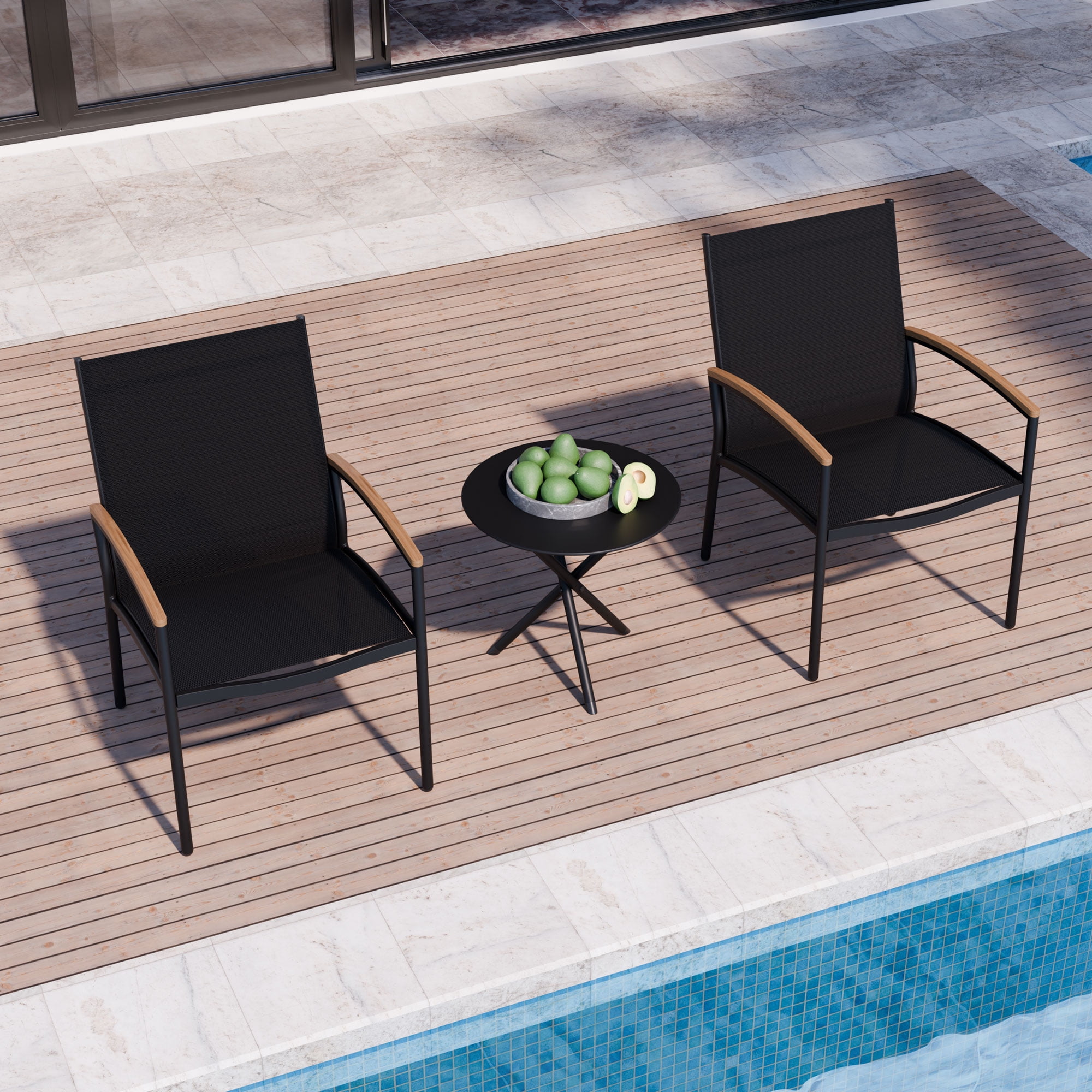 Walsunny Outdoor Patio Bistro Sets 3-Piece Balcony Furniture with 2 Bistro Chairs 1 Outdoor Bistro Table Black