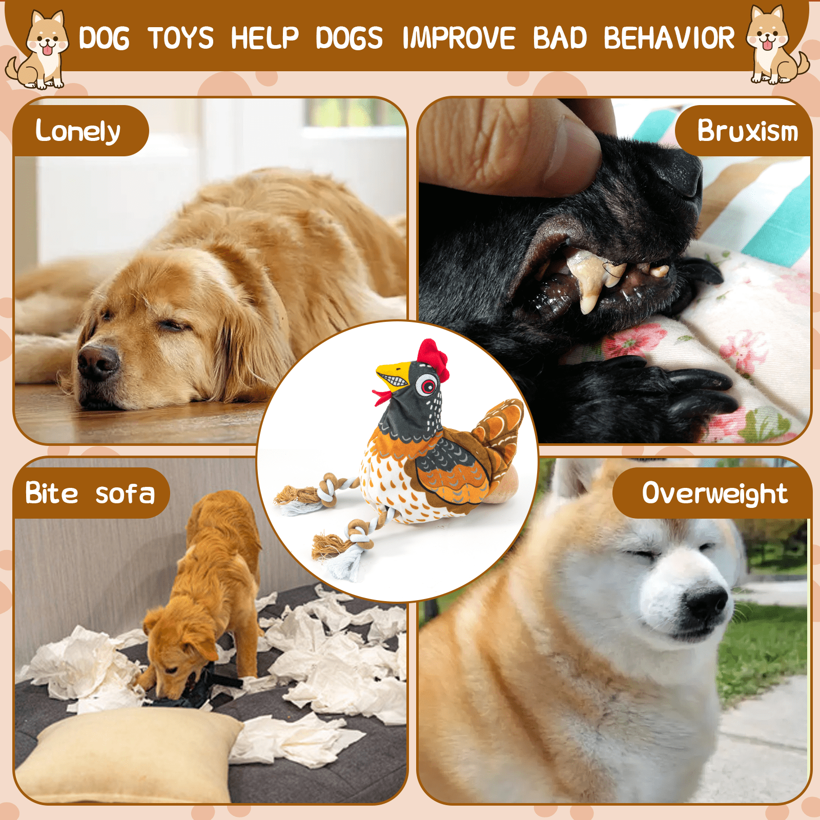 Pet Tug-of-War Toy with Squeaker – Durable Chicken-Shaped Dog Toy for Small to Large Breeds, Rope Design for Interactive Play, Built-in Squeaker for Extra Fun