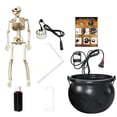 thumbnail image 2 of Halloween Decorations Indoor - Vintage Puking Skeleton Cauldron | Green LED Mist Maker Spooky Black Witch Bowl Halloween Decor for Party Kitchen Mantel Tabletop, Red, 2 of 7