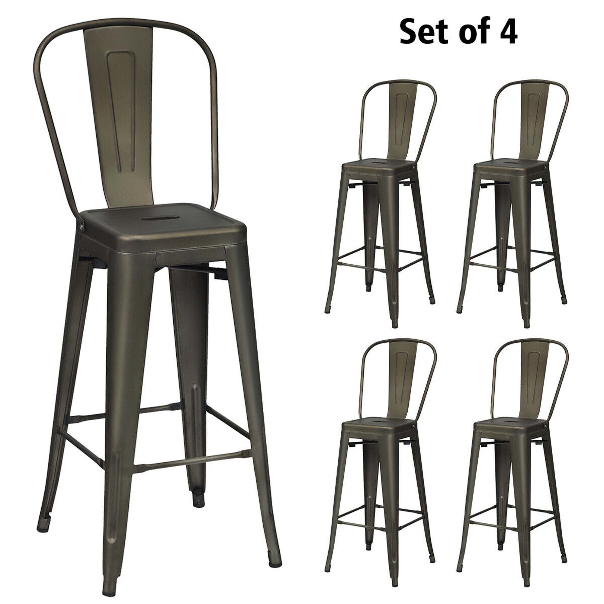 Costway Set of 4 Stackable Industrial Bar Stools, 30 Costway Set of 4 Stackable Industrial Bar Stools, 30