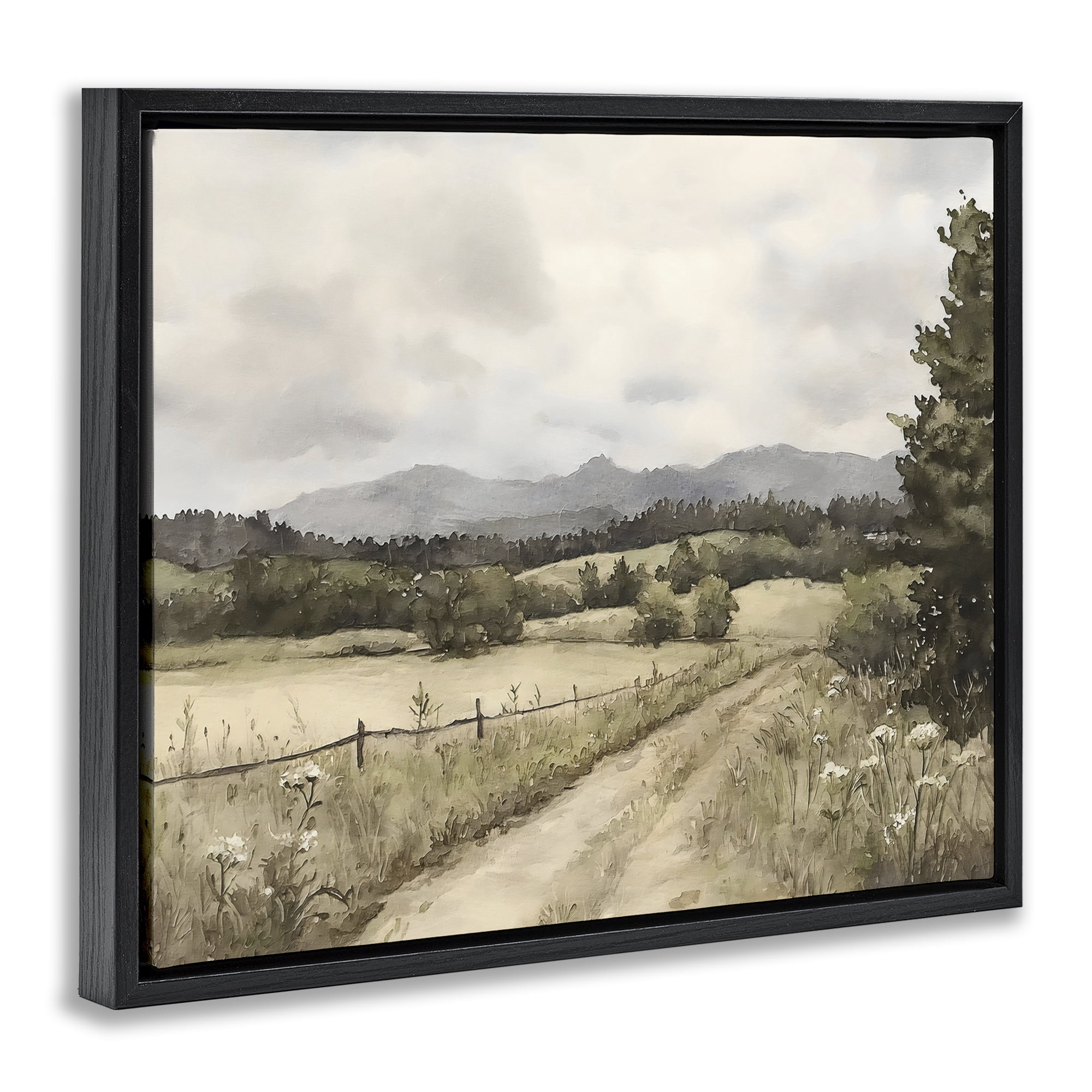 Stupell Industries Muted Meadow Lane Black Framed Floater Canvas Wall Art, design by Riley B