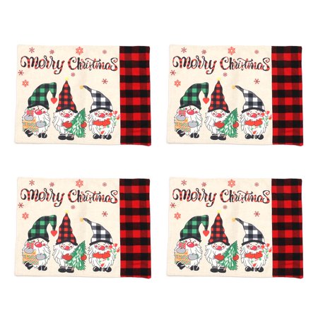 

✪ 4 Pack Dinner Table Pad Xmas Style Gnome Pattern Fabric Material Heat Resistant Washable Mat Decoration for Dining Table
