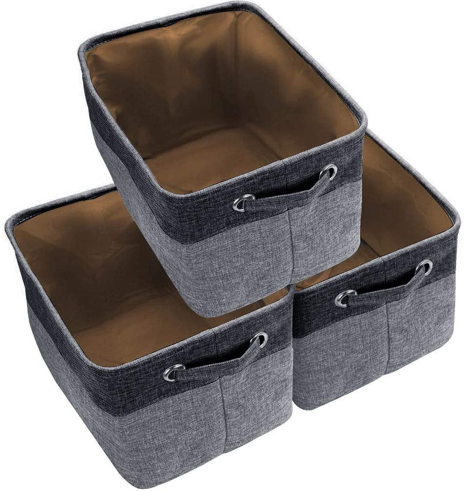 Office,3 Pack Grey, Small Foldable Fabric Storage Boxes Toys Canvas Storage Baskets For Home Clothes Shelves 