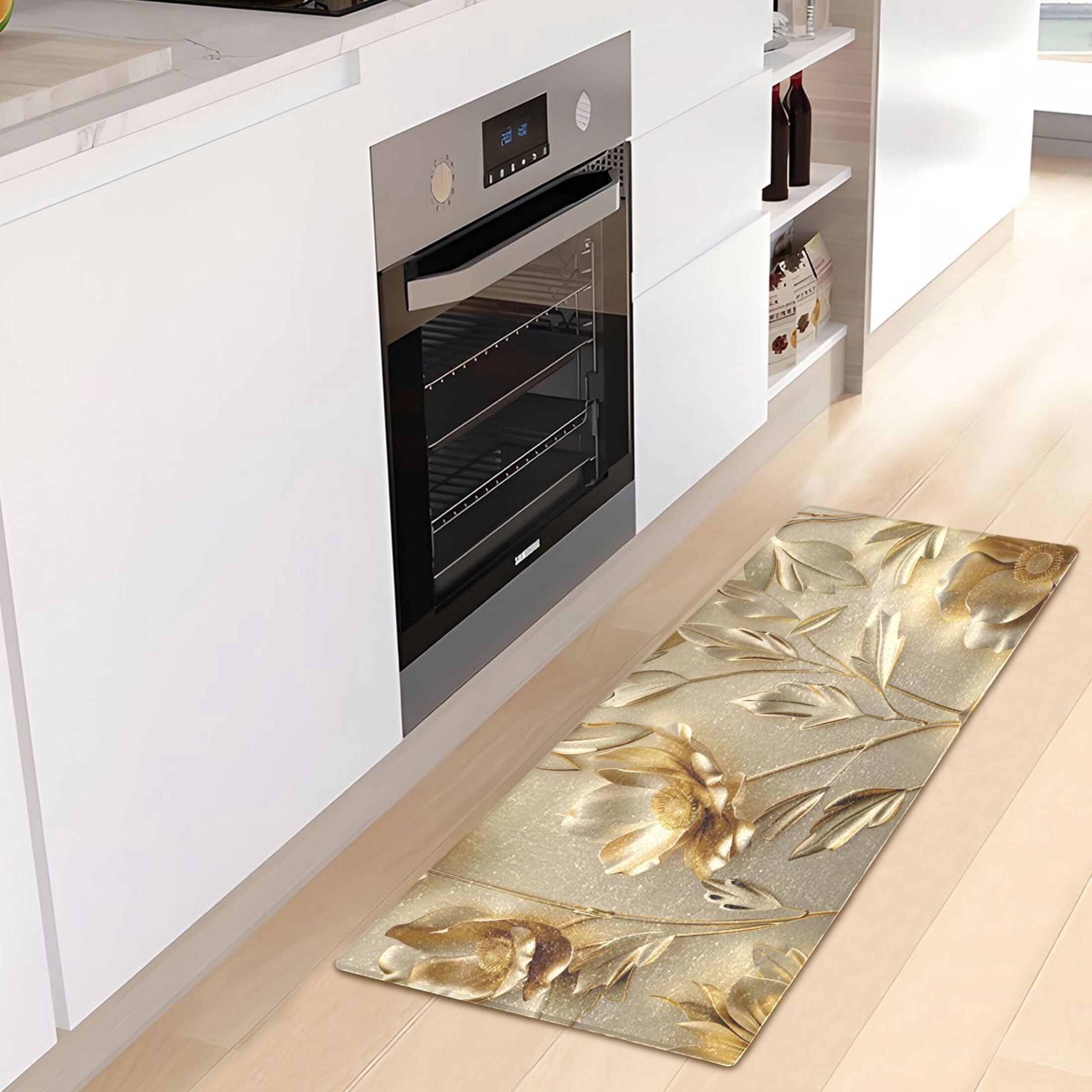 Gold Flowers and Leaves Bathroom Rug Non Slip Bathroom Mats Entry Door Soft Carpets for Kitchen Bedroom Living Room 39x20 inch
