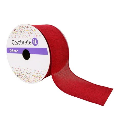 UPC: 0191518420180 | 2.5 Red Faux Linen Wired Ribbon by Celebrate It™