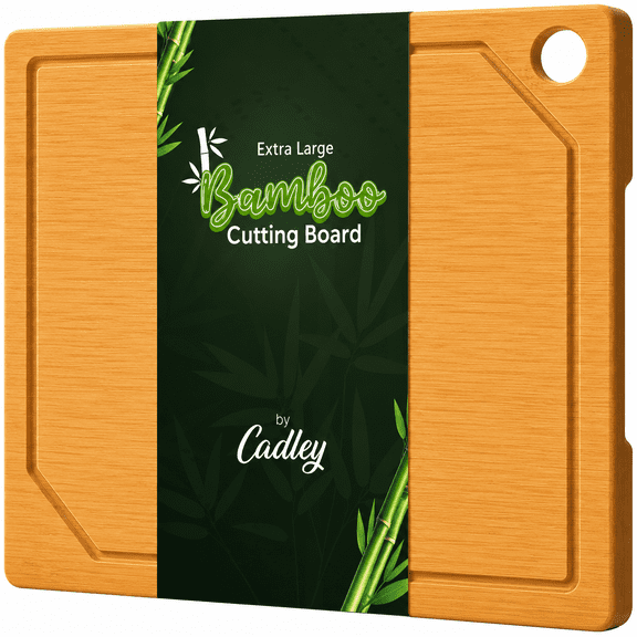 18” x 12” Cadley Bamboo Cutting Board for Kitchen, Extra Large Wooden Chopping Board with Juice Groove and Hanging Hole, Heavy Duty Cutting Board.