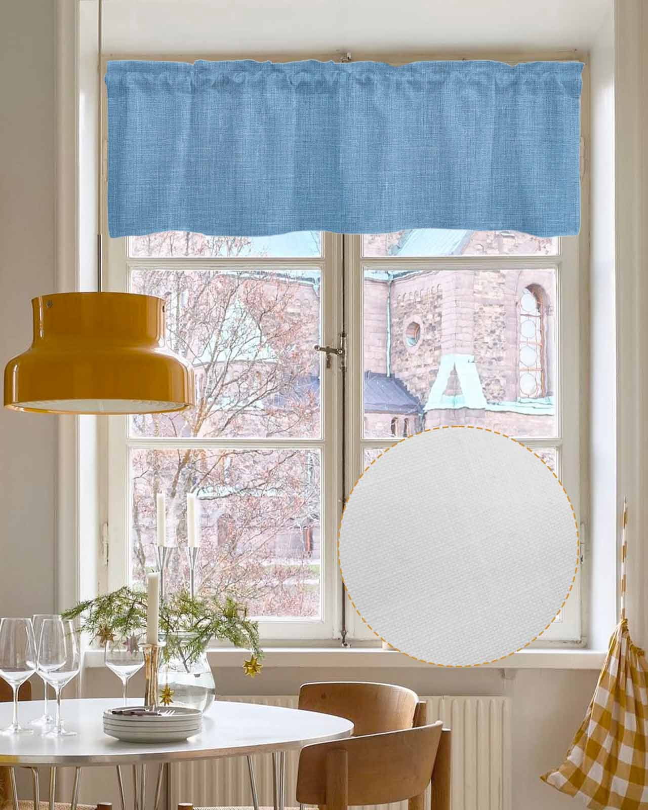 Sky Blue Farmhouse Kitchen Valances for Windows Farmhouse Linen Window Valance Curtain for Living Room Window Treatment Vintage Country Monochrome Textured Valance Rod Pocket Topper, 60 x 18 Inch