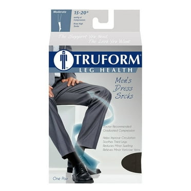 Truform Men's Knee High 15-20 mmHg Compression Dress Socks, White, Large