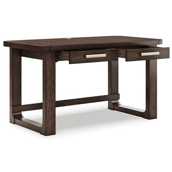 Signature Design by Ashley Breckington Home Office Desk with 2 Drawers - Dark Brown Wood Finish and Cord Management Cutout