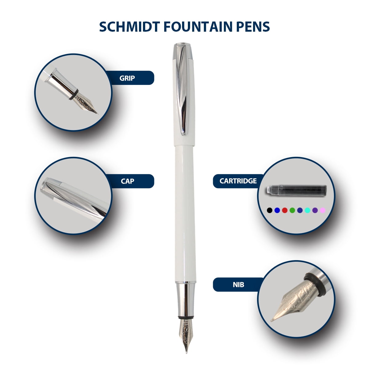Schmidt Intrinsic White Fountain Pen, Medium Nib