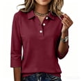thumbnail image 3 of Women's Polo Shirts 3/4 Sleeve Quick Dry Casual Business Collared Shirt Tennis Golf Work Tops, S, 3 of 6