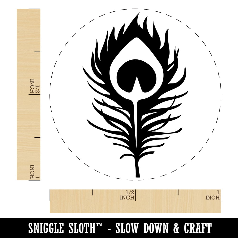 Elegant Peacock Feather Self-Inking Rubber Stamp Ink Stamper - Black Ink - Medium 1 Inch