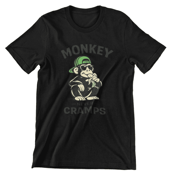 Funny Monkey Never Cramps T-Shirt – Graphic Gym Workout Tee, Cartoon Monkey Fitness Shirt, Unisex Crewneck Short Sleeve