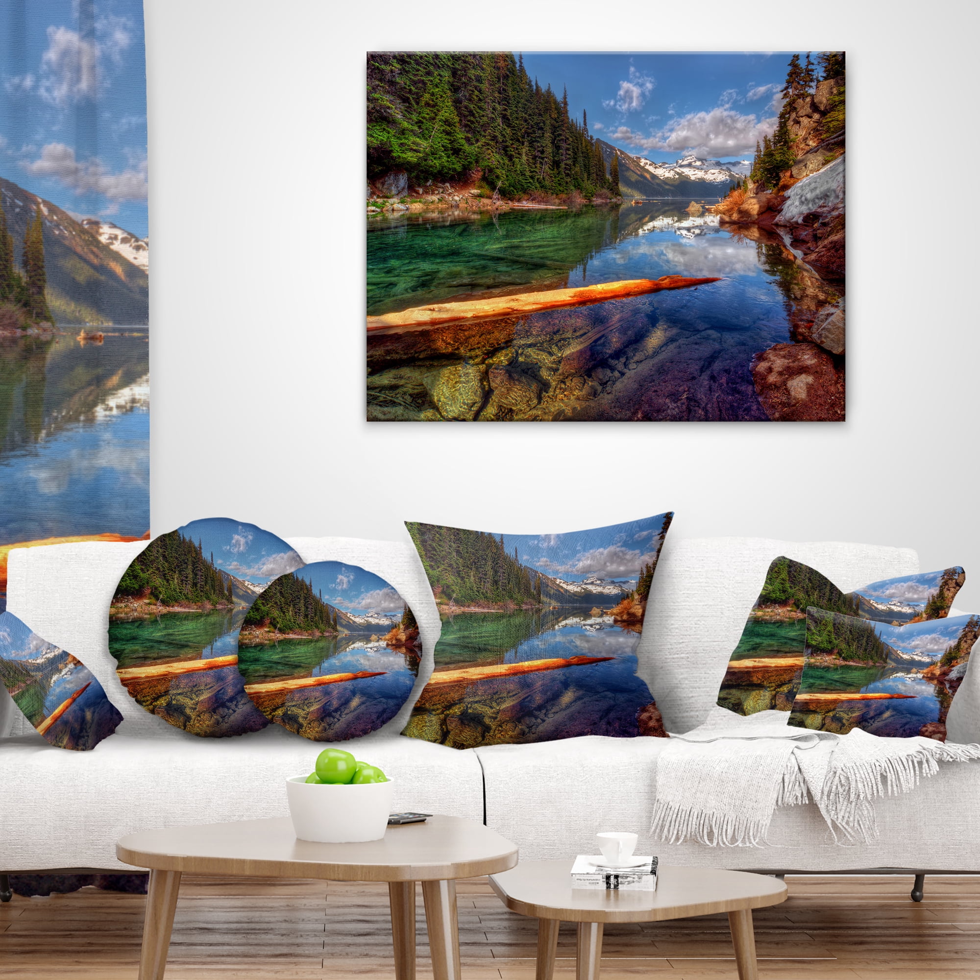 Designart Floating Lake in Mountain Lake - Landscape Printed Throw Pillow - 16x16