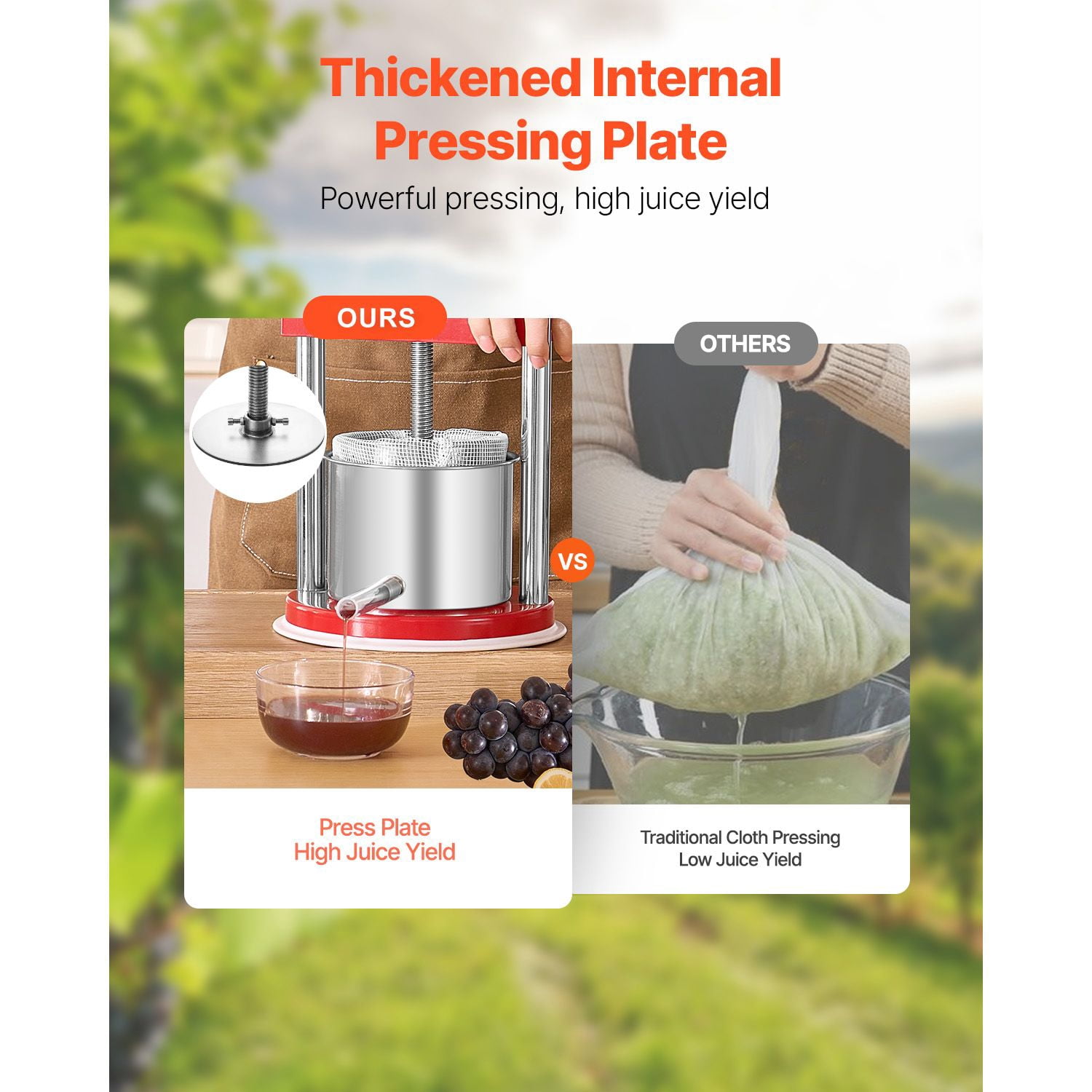 0.44 Gal Fruit Wine Press with 304 Stainless Steel, Manual Juice Maker, 2 Filter Bags, T-Handle, for Apple Grape Olive Oil Pressing