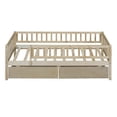 thumbnail image 3 of Twin Size Daybed with Two Drawers, Solid Wood Montessori Bed Frame with Fence Rails, Twin Size Platform Bed Sofa Bed with 10 Sturdy Slats for Bedroom Living Room and Guest Room, Noise Free, Natural, 3 of 8
