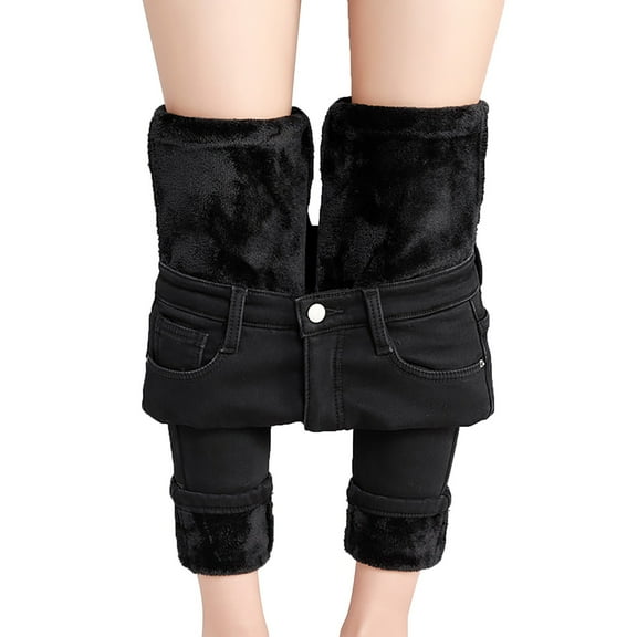 iHPH7 Fleece Lined Jeans Women Fleece Lined Jeggings Women Thermal Jeans for Women High Waisted Jeans for Women Jeggings for Women with Pockets Winter Jeans for Women Stretchy Jeans for Women Black L