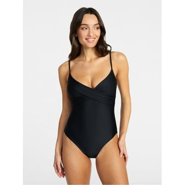 Time and Tru Women's and Women's Plus Size Ruched Front One Piece Swimsuit, Sizes XS-3X