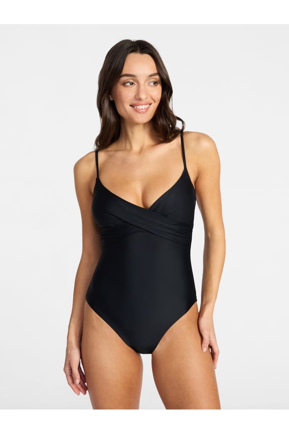 Women's Ruched Front One Piece Swimsuit, Sizes XS-3X