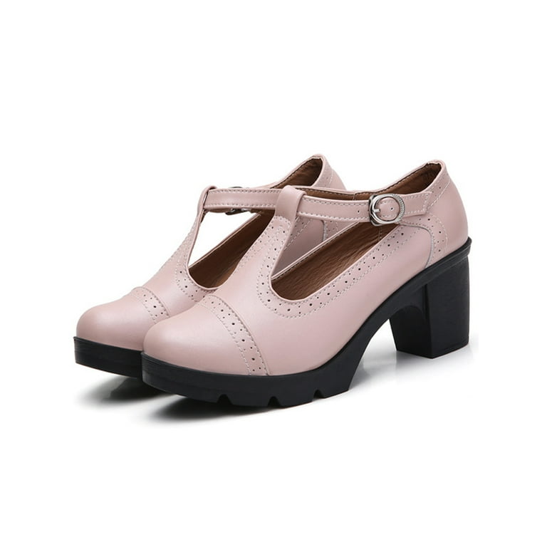 Ritualay Womens Lightweight Oxford Pumps Ankle Strap Brogue Leather Shoe Office Wedding Round Toe Mary Jane Heels Pink 6.5 Walmart