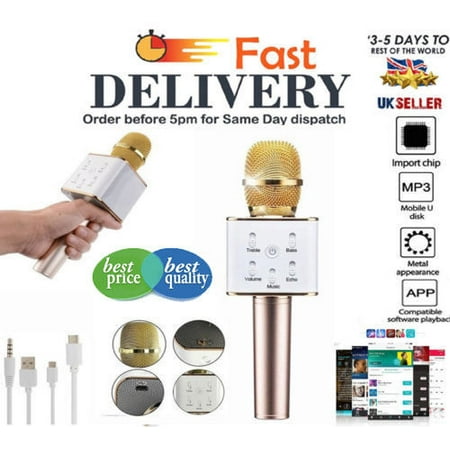 Q7 Handheld Mobile Phone Karaoke W ireless Microphone Come Amplifier Speaker Golden KTV Player B luetooth For IPhone/For Samsung