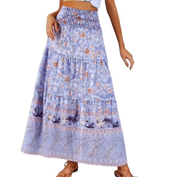 Skirts for Women Dressy Flared Ruffle Color Block Soft & Breathable Spring a Line High Waisted Wedding Guest Party Long Skirt