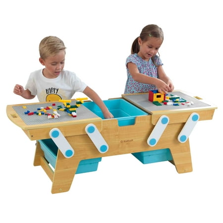 KidKraft Building Bricks Play N Store Wooden Table, Kids Activity Table, Natural