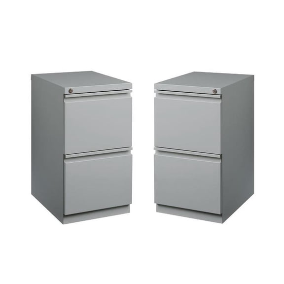 Home Square Mobile Pedestal 2-Drawer Filing Cabinet Set in Silver (Set of 2)