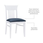 Linon Walcott Set of 2 Slat Back Dining Chairs Faux Leather Seats in White Wood