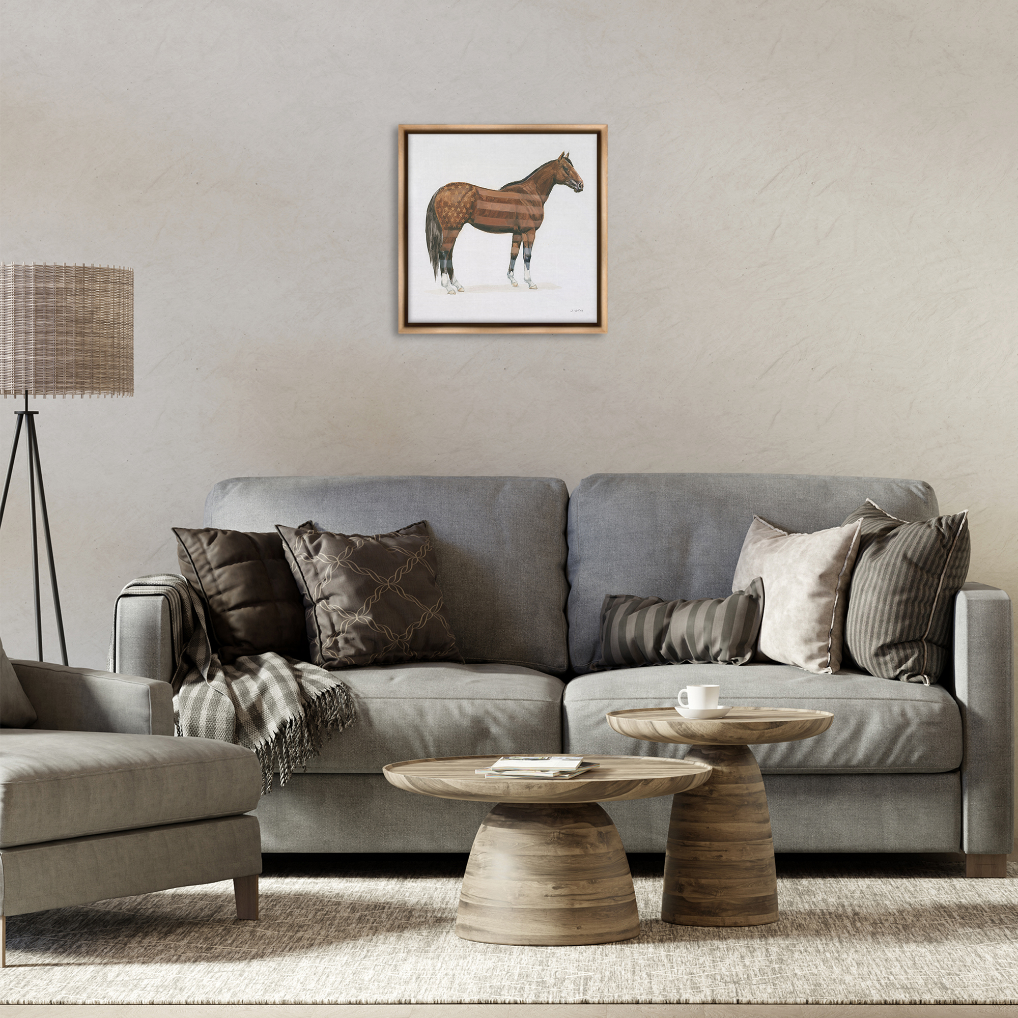 Stupell Industries American Flag Horse Animals & Insects Painting Brown Floater Framed Canvas Art Print Wall Art, 18 x 18