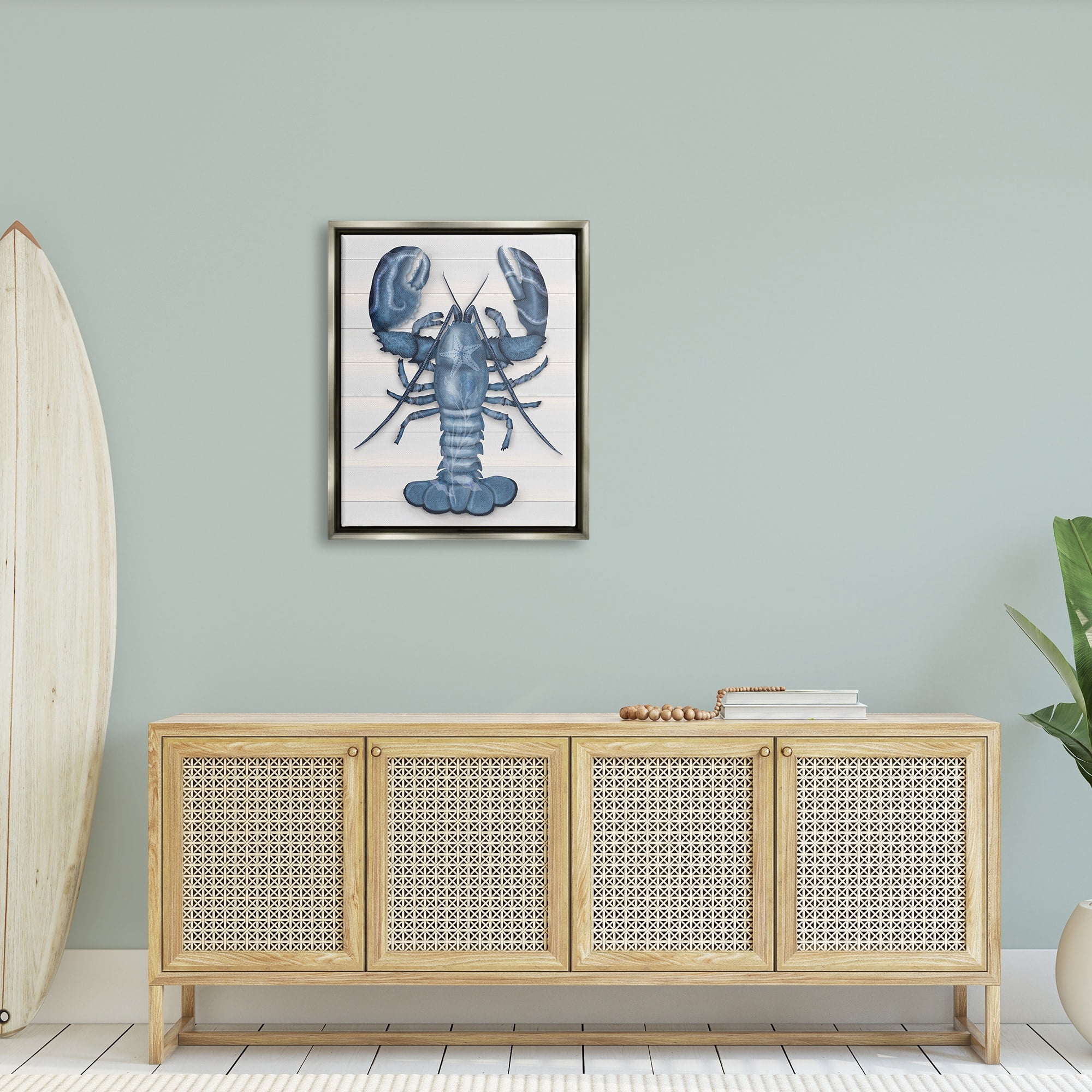 Stupell Industries Detailed Blue Lobster Starfish Botanical Motif Panels Graphic Art Luster Gray Floating Framed Canvas Print Wall Art, Design by Darlene Seale