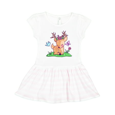 

Inktastic Cute Baby Deer with Butterfly Bird and Flowers Gift Toddler Girl Dress