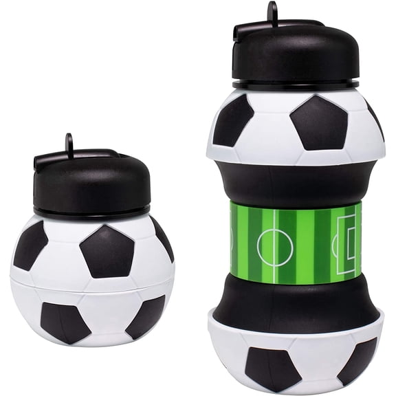 Pandaoo Collapsible 18 oz White Soccer Ball Food-Grade Silicone Water Bottles with Clip